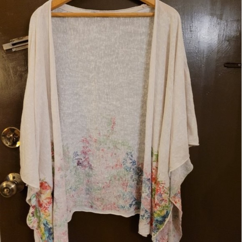 Elena Baldi Lightweight Open Cardigan Wrap Beige Floral Small